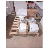 Skid lot of toilet pieces 3 tops, 1 bottom, and 3