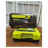 RYOBI 40V 6Ah Battery and 40V Charger