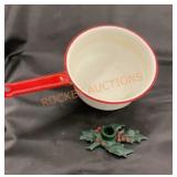 Vintage enamelware pan & cast iron Holly candle