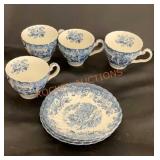 Vintage blue and white iron stone coaching scenes