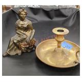 Vintage brass candle holder and clock topper