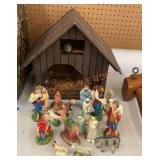 Antique nativity with chalkware figures