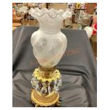 Vintage hurricane lamp with crystals