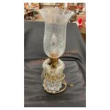 Antique hurricane lamp with crystals