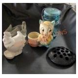 vintage decor lot ( glass flower frog, toothpick