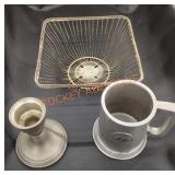 Pewter mug and candle holder with basket