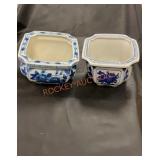 Vintage blue and white ceramic planters
