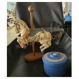 Vintage wooden carved carousel horse and small