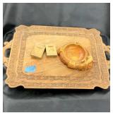 Vintage Hand carved wooden tray and resin