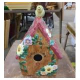 Earthenware birdhouse cookie jar