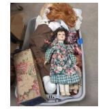Primitive style and vintage doll tote lot