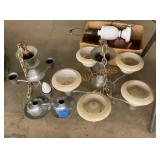 Vintage five and three light chandelier set