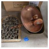 Vintage cast iron heat, gnome and copper pans