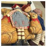 Primitive style bear and Vintage ragdoll lot