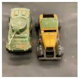 Vintage, tootsie toy tank and car