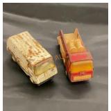 Vintage toy van, and firetruck