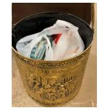 Vintage decorative tin bucket with contents