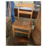 Vintage wooden chair with foot stool