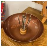 Vintage, walnut  bowl, and shelling utensils