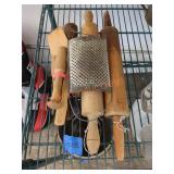 Vintage wooden rolling pins and other kitchen