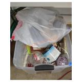 Large tote of misc household decor and essentials