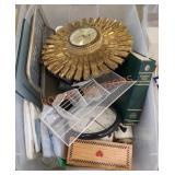 Large tote of misc household decor and essentials