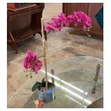 Decorative vase, elephant and faux orchid lot