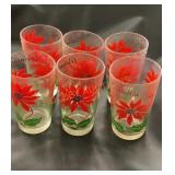 Vintage poinsettia, peanut butter glasses, set of
