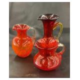 Vintage small red glass pitchers