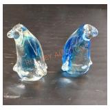 Glass blue penguin paperweights