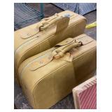 Vintage, yellow, leather luggage set