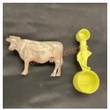 Vintage marble, plastic cow and planters peanut