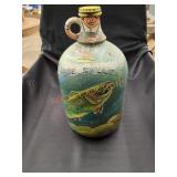 Vintage 1 gallon hand painted fish jug signed by