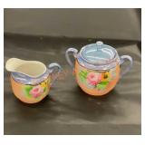 Vintage lusterware, cream, and sugar dish