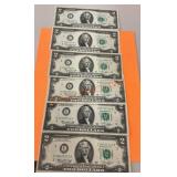 1976 series 2 dollar bills six total