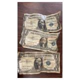 Blue seal series 1957 one dollar bills,3 total