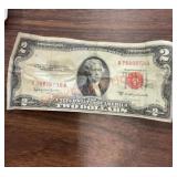 1953 c series read seal, two dollar bill