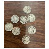 Mercury dimes eight total from the years, 1920,