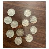 Mercury dimes, 1934 to 1945 ,11 total one of each