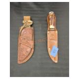 Told leather knife sheath and knife