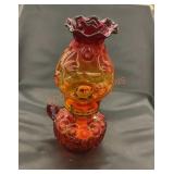 Vintage, oil lamp, red and amber glass