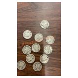 Mercury dimes from 1917 through 1919 ,11 total