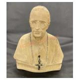 Vintage signed carved pope bust statue by M. P.