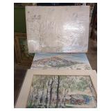 Unframed and some signed paintings