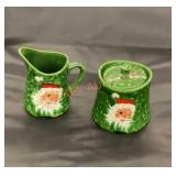 Vintage Christmas cream and sugar, Santa dishes