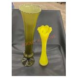 Vintage tall, green bud vases