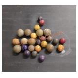 Vintage clay marbles and Harding and Coolidge pins