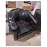 Black Leather U-Shaped Accent Chair