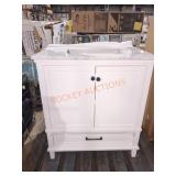 31" W x 22" D x 35" H White Vanity with Broken Top