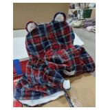 Plaid Bear-Ear Hooded Blanket